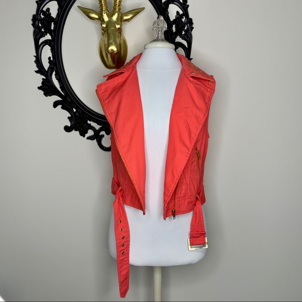 Forever 21 Coral Gold Studded Moto Vest